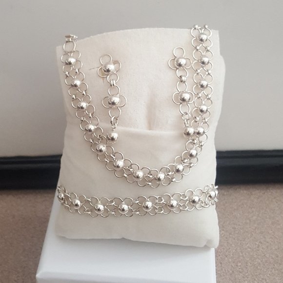 New Necklace Earrings & Bracelet Jewelry Set Sterling Silver 950